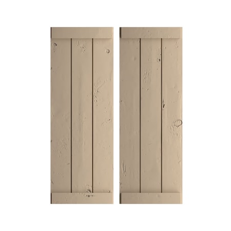 Rustic Three Board Joined Board-n-Batten Knotty Pine Faux Wood Shutters W/End Batten, 16 1/2Wx62H